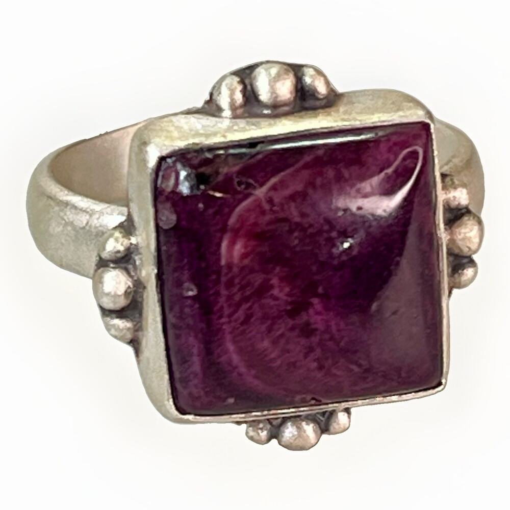 NEW Sterling Silver & Natural Purple Spiny Oyster Adjustable Statement Ring